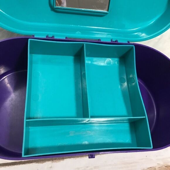 Vintage 90's Travel Case Box Makeup Teal Purple Cosmetic - Picture 12 of 14